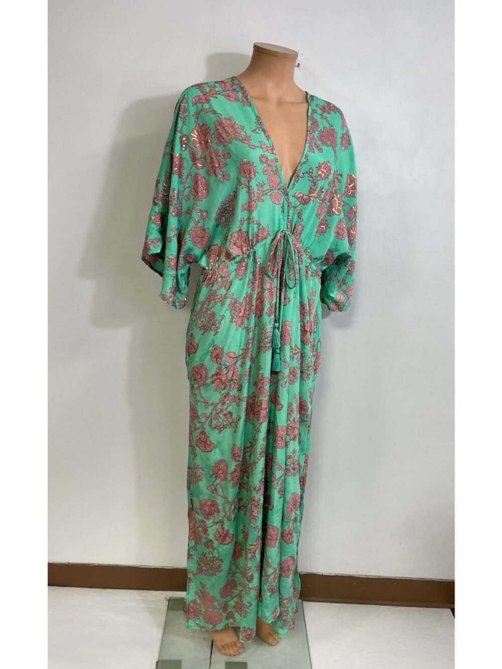 Green Floral Pool Maxi Cover-Up Slit Dress Muumuu Womens XL - Picture 1 of 8